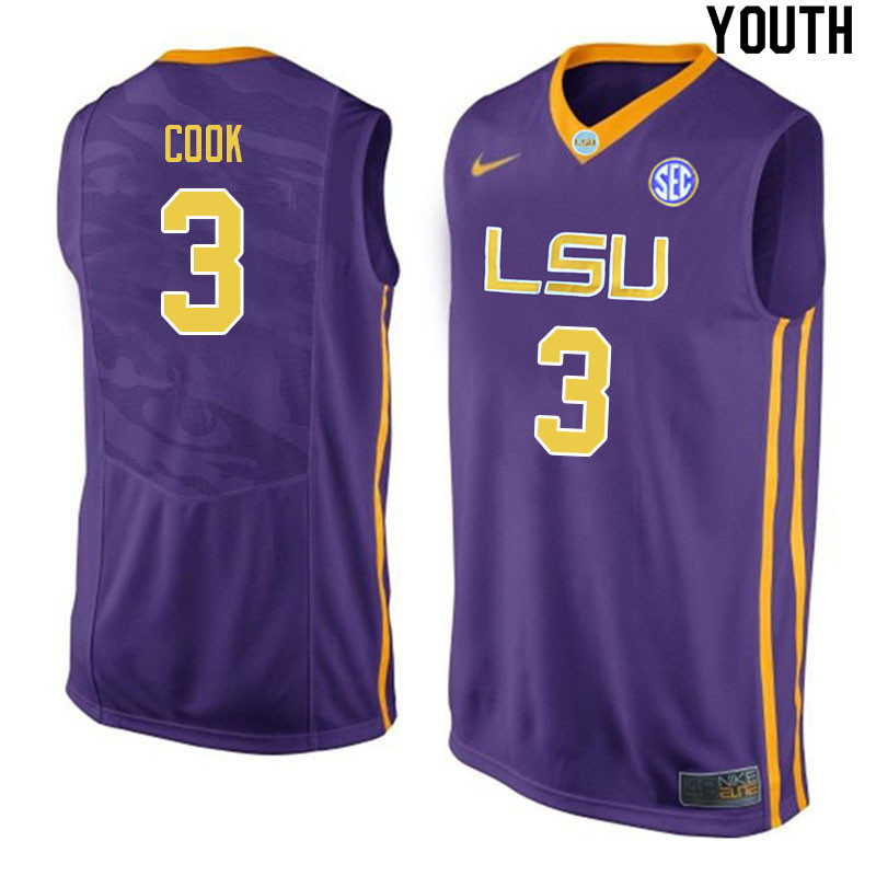 Youth #3 Jalen Cook LSU Tigers College Basketball Jerseys Sale-Purple